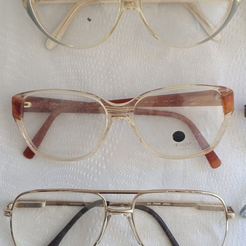 Nina Ricci colorful eyeglass frames used, lot of 9 authentic skeletons
