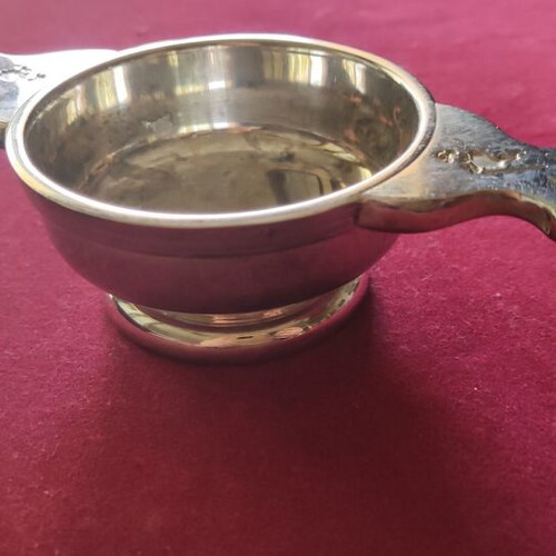 Silver-plated utensils used, bowl and plate with handmade carving