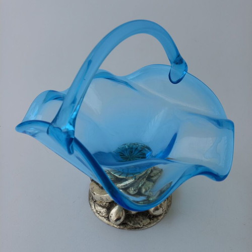 Murano vintage glass fondantière like new with silver-plated base