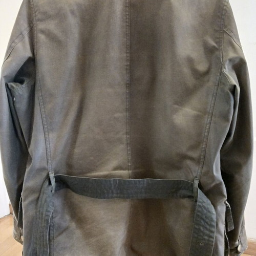 Barbour jacket used, large size, green with removable hood and waist belt