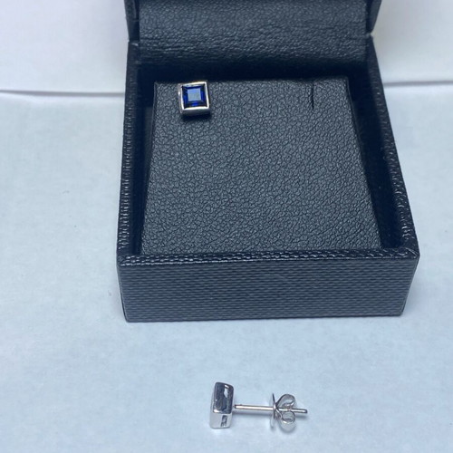 White gold earrings with genuine 0.88 ct sapphire new, 14 karat