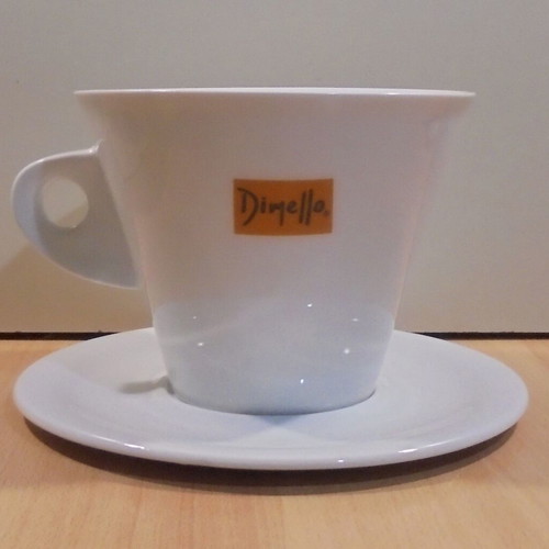 Dimello espresso coffee large promotional ceramic cup with saucer like new