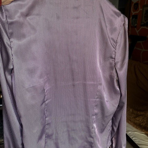 Satin women's shirt S striped, like new, lilac/white