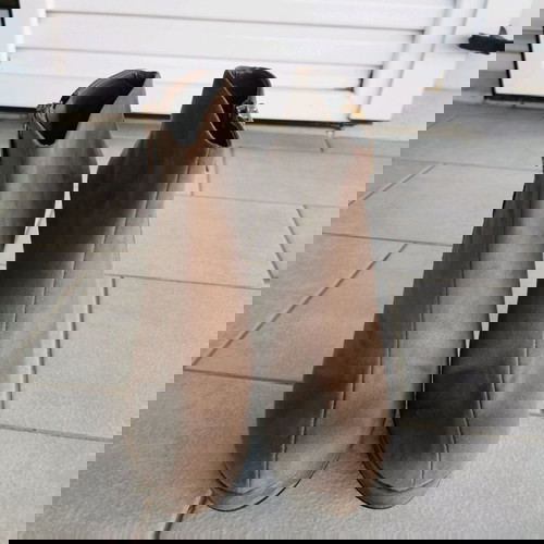 Μποτάκια γόβες Sante γκρι-μπεζ με φιάπα και λεπτό τακούνι σαν καινούργια