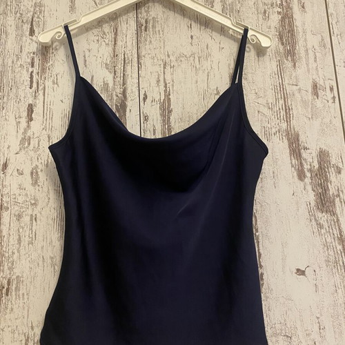 Navy Satin Cowl Neck Cami S-M like new