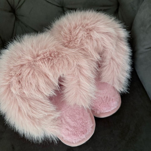 Zara fur slippers size 38 pink new