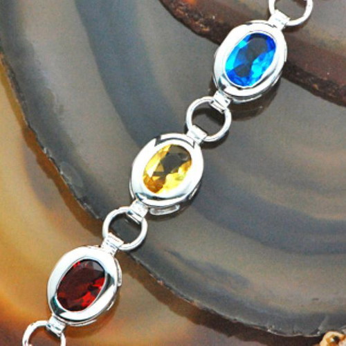 Fashion 925 silver plated bracelet with multi gem stones