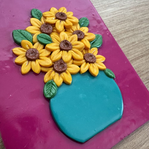 Sunflowers and Vase Polymer Clay Portrait like new handmade