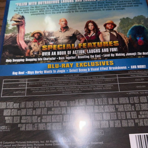 Jumanji The Next Level Blu-ray new, dubbed