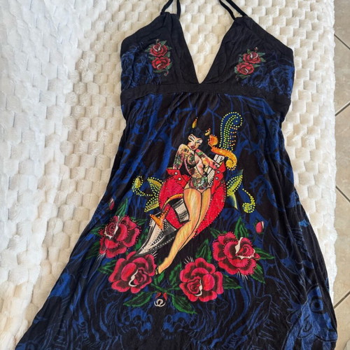 Y2k Ed Hardy dress like new, collectible, blue multicolor