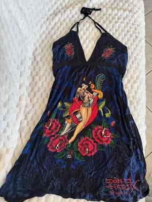 Y2k Ed Hardy рокля като нова, колекционерска, синя многоцветна