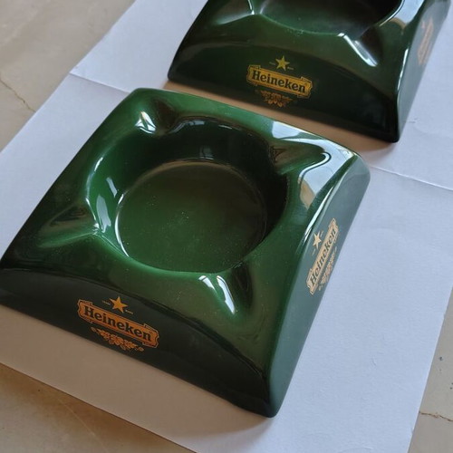 Heineken ceramic ashtrays set of two like new, vintage style