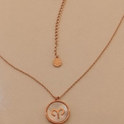 Loisir Aries zodiac necklace, rose gold steel, new