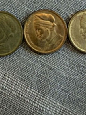 Drachma coins used, pack of 5 with 50 lepta, 1 & 2 drachmas