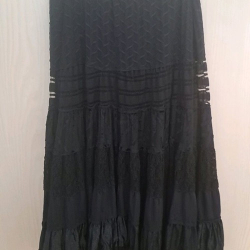 Long skirt Lucifair black like new, elastic waist, layered design