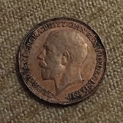 United Kingdom 1 Farthing 1921 George V coin used, rare