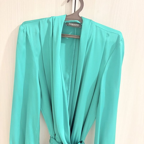 Mix & Match satin tunic dress emerald green like new