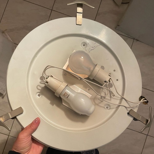 Ceiling light plafonnier used, white with blue details