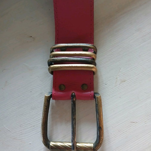Vintage leather belt used 85 cm dark pink with flaw