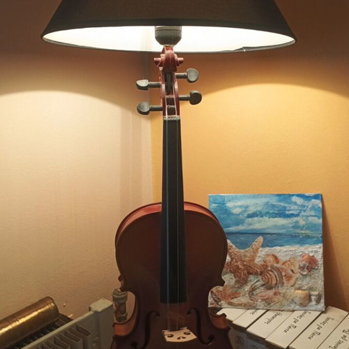 Table lamp with real violin base, handmade statement piece
