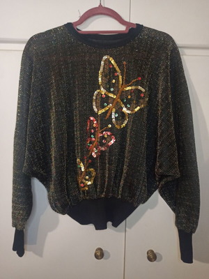 Vintage disco top with sequins used, one size, black