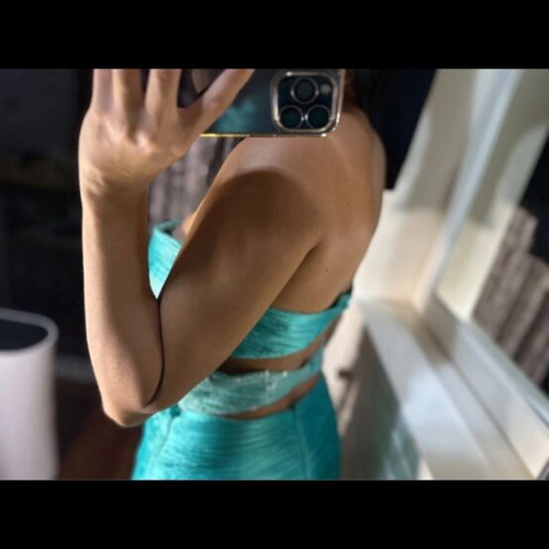 Maestri turquoise strapless dress like new, size L
