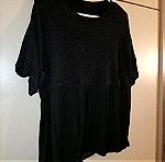  Μπλούζα κοντομάνικη σε συνδυασμό υφασμάτων, χρώμα ανθρακί με μαύρο, Large