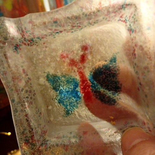 Handmade glass decorative dish ashtray with butterfly like new