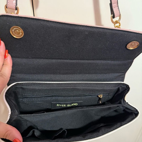 River Island bag like new, pink and white with pearls and gold details