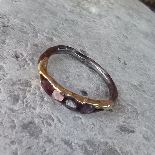 Silver 925° ring with black and gold plating, like new, size 54