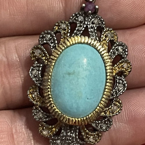 9k gold and 925 silver ring and pendant with diamonds and turquoise, vintage