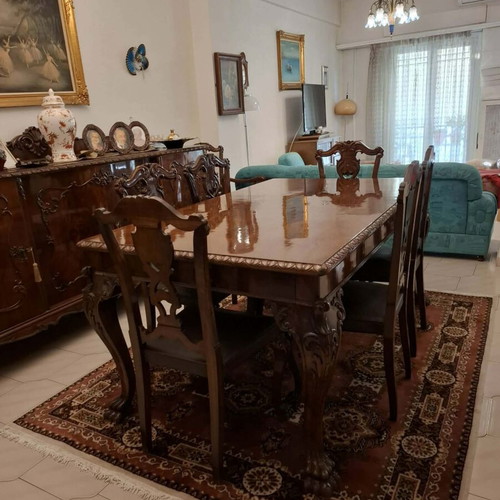 Dining table set like new with chairs and buffet