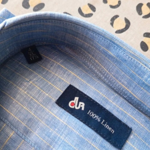 Dur men's linen shirt, long sleeve, blue with yellow stripes, XL