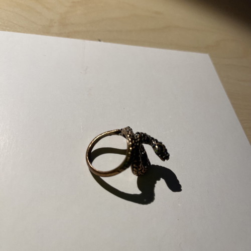Faux bronze ring used with snake design and strass