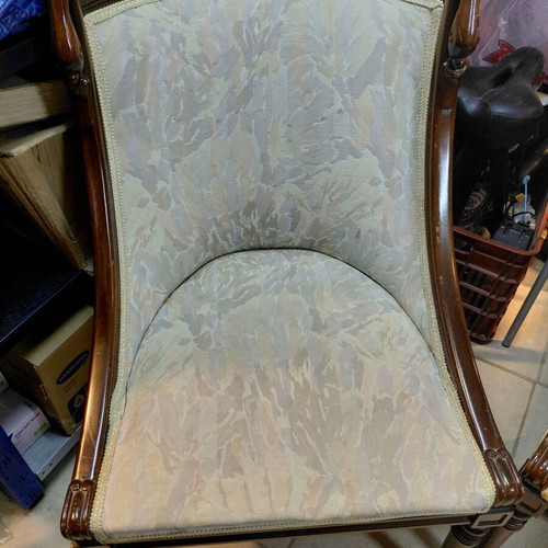 Swan living room chairs like new, set of 2 with carved wood and fabric