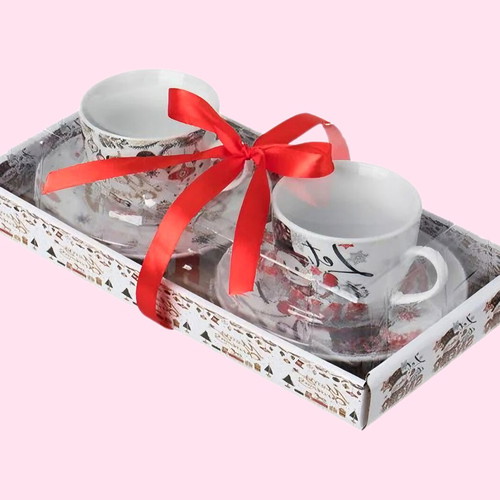 Set of 2 Christmas cups with saucers new 200 ml