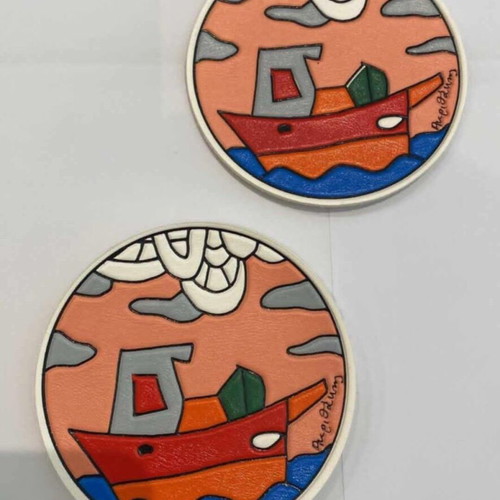 Collectible coasters set of 6 by Alexis Akrithakis with 'Boat' design