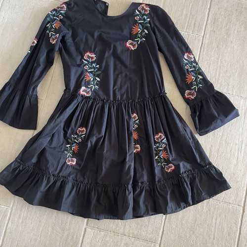 Zara midi cotton dress black with embroidered flowers size M-L