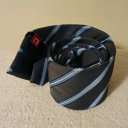 Chaps men's tie new, dark blue with light blue and yellow stripes
