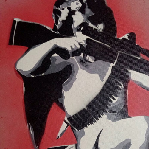 Eros Sniper stencil art painting used, 60x80cm canvas