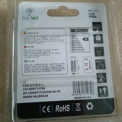 Led bulb new, cool white, G9 3W 6000K
