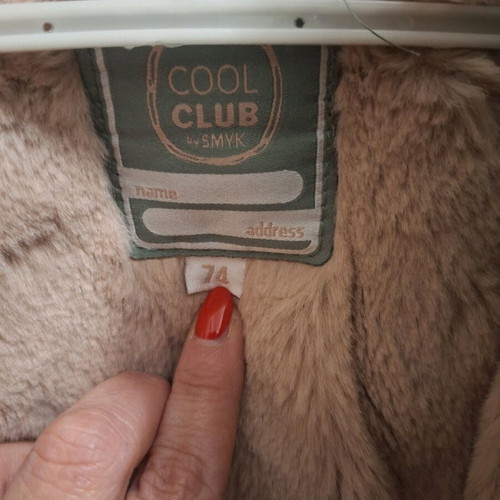 Cool Club khaki baby jacket with fur, size 74 (9-12 months)