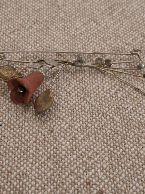 Flower brooch antique used, pink and silver