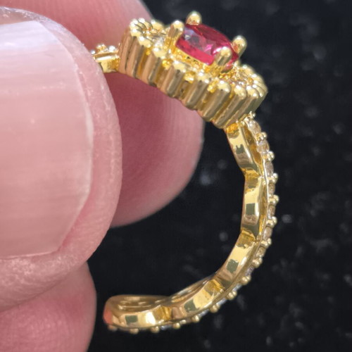 Women's Ring Gold Tone with Red Crystal Adjustable, new