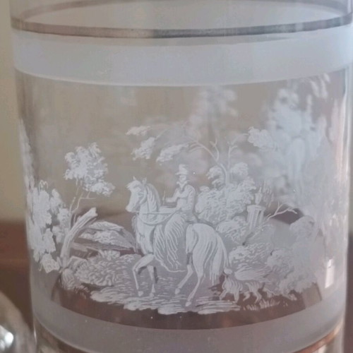 Vintage crystal vases collection with carved design and gold detail, like new, 5 pieces