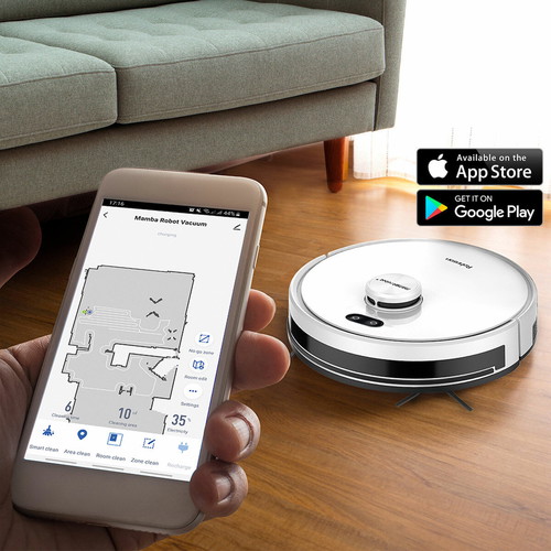 Rohnson Mamba Robot Vacuum Like New with Mapping and Wi-Fi White