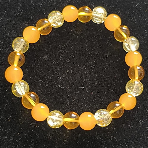 Bracelet with Yellow Agate, Citrine & Honey Quartz, elastic, new