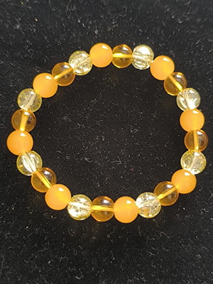 Bracelet with Yellow Agate, Citrine & Honey Quartz, elastic, new