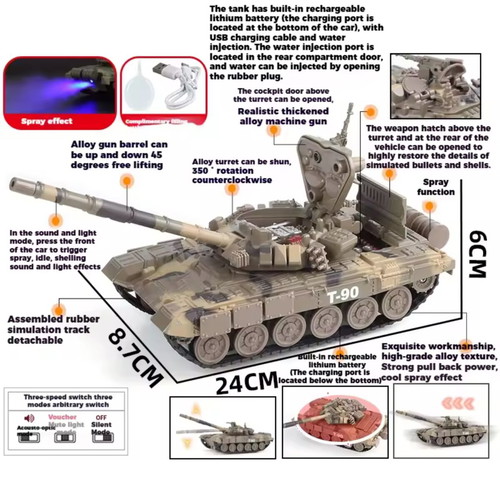 T-90 tank model metal new with sound and lighting