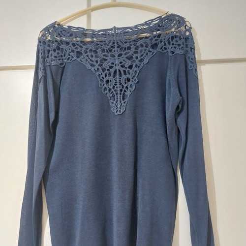 Blouse with lace on back, like new, blue, one size